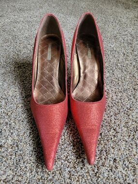 Michael Antonio Red Glitter Pointed Toe Pumps